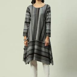 Biba Grey & Black Printed A Line Kurta-6
