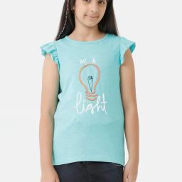 Under Fourteen Only Kids Aqua Blue Embroidered Top-image-48
