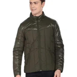 U.S. Polo Assn. Dark Olive Regular Fit Colour Block Quilted Jacket-image-58