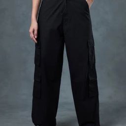 Bewakoof Black Relaxed Fit High Rise Parachute Pants-image-91