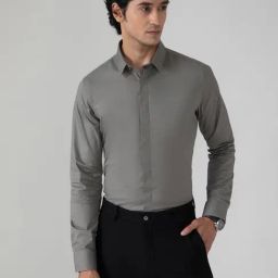 SUBTRACT Ash Grey Slim Fit Shirt-image-17