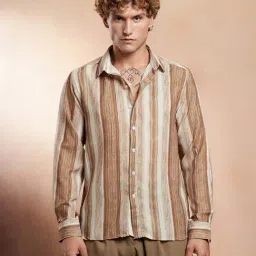 Campus Sutra Ash Brown Striped-Strokes Shirt-picture-15