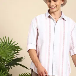 Mast & Harbour Men Striped Oversized Pure Cotton Casual Shirt-picture-29