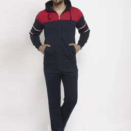 WILD WEST Men Navy Blue & Red Colourblocked Tracksuit-picture-0