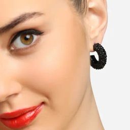 Zaveri Pearls Black Dazzling Austrian Diamonds Contemporary Semi Hoop Studs Earring-ZPFK16797-10