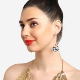 Zaveri Pearls Blue Enamelled Sea Wave Contemporary Drop Earring-ZPFK16799-41
