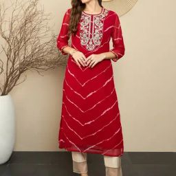 Indo Era Red Embroidered Straight Kurta-picture-27