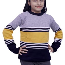 Selcan Girls Colourblocked Striped Woollen Pullover-image-26