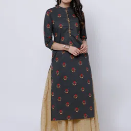 Vishudh Women Charcoal Floral Printed Straight Kurta-image-62
