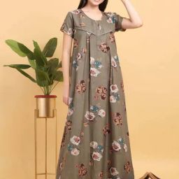 Sweet Dreams Brown Cotton Printed Night Gown-image-7