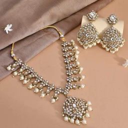 Fida Gold Pearl Wedding Necklace Set for Women-34