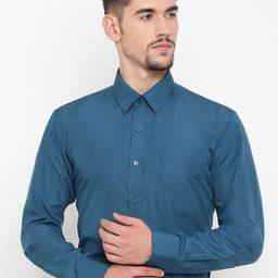 English Navy Men Teal Blue Slim Fit Solid Formal Shirt-image-127