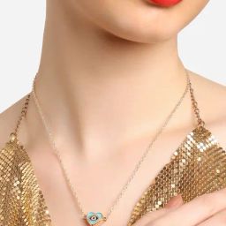 Zaveri Pearls Blue Evil Eye Enamelled Minimal Heart Shape Contemporary Pendant & Chain-ZPFK16790-40