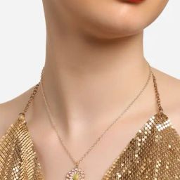 Zaveri Pearls Pink & Yellow Enamelled Daisy Flower Contemporary Pendant & Chain-ZPFK16793-44