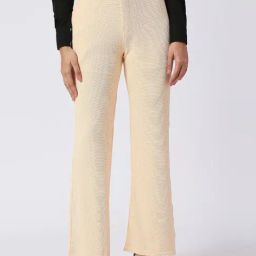 FITHUB Cream Regular Fit High Rise Trousers-image-5