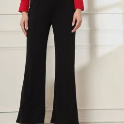 FITHUB Black Cotton Flaired fit Casual trousers-image-40
