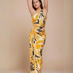 WomanLikeU Tropical Print One Shoulder Crepe A-Line Maxi Dress-picture-24