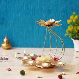 eCraftIndia Golden Metal Handcrafted Lotus Shaped Decorative Urli with Tea Light Candle Holder-image-79