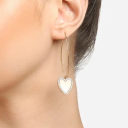 Zaveri Pearls Off White Enamelled Austrian Diamonds Heart Shape Contemporary Drop Earring-ZPFK16804-11