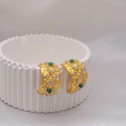 Perfectly Average Malachite Evil Eye Hoops-39