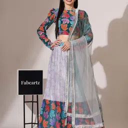 Fabcartz Printed Sequinned Semi-Stitched Lehenga & Unstitched Blouse With Dupatta-picture-15