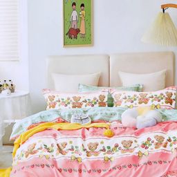 Aura Pink & White Cartoon Characters 350 TC King Bedsheet with 2 Pillow Covers-image-51