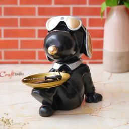 eCraftIndia Black Polyresin  Bull Dog Statue Sitting with Glasses Showpiece-image-95