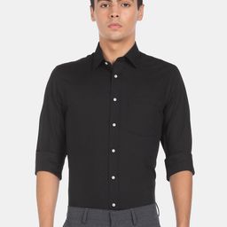 Arrow Men Black Solid Cotton Formal Shirt-image-14