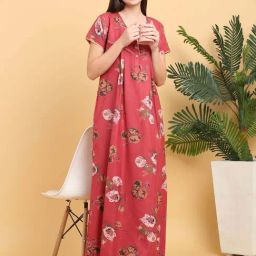 Sweet Dreams Maroon Cotton Printed Night Gown-image-71