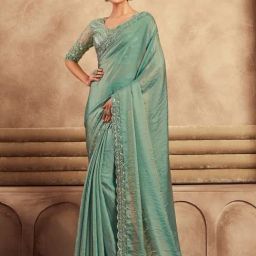 Saree Mall Green Embellished Sarees With Unstitched Blouse-image-54