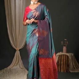 Saree Mall Blue Woven Sarees With Unstitched Blouse-image-60