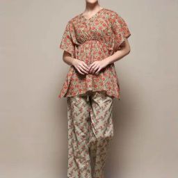 Biba Beige Cotton Loose Fit Printed Night Suit-image-12