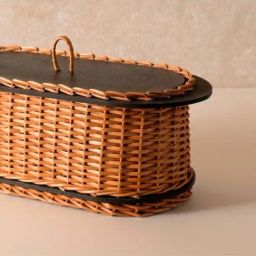 Peepul Tree Serving Platter With Lid & Bread Box Combo | Wicker & Wood | Handcrafted in Kashmir image 4