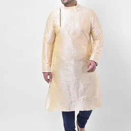 DEYANN PLUS Men Cream-Coloured & Blue Solid Dupion Silk Kurta with Churidar-picture-13