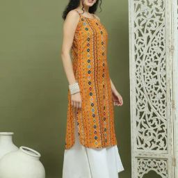 Jompers Mustard Regular Fit Printed Kurtas-picture-1