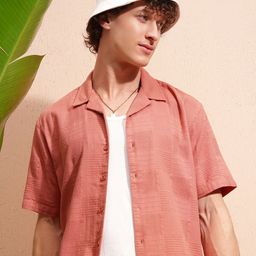 HIGHLANDER Men Relaxed Fit Textured Cuban Collar Casual Shirt-image-38