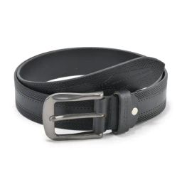 Woodland Black Textured Leather Casual Belt-42