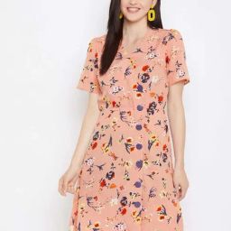 PURYS Peach Printed A-Line Dress-picture-12