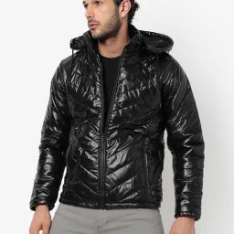 Campus Sutra Black Regular Fit Quilted Hooded Jacket-image-68