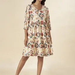 Akkriti by Pantaloons White Cotton Floral Print A-Line Dress-picture-45