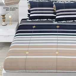 DREAM WEAVERZ Black Striped Fitted 260 TC Double King Bedsheet with 2 Pillow Covers-image-56
