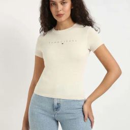 Tommy Hilfiger Beige Cotton Solid T-Shirt-image-50