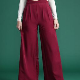 DressBerry Women Regular-Fit Pleated Parallel Trousers-image-85