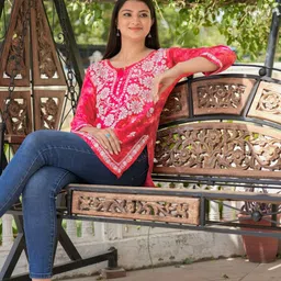 Anushansa Floral Embroidered Notch Neck Kurti-picture-33
