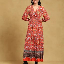 Label Ritu Kumar Red Floral Print Maxi Dress-picture-20