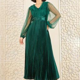 Styli Green Pleated Maxi Dress-image-6