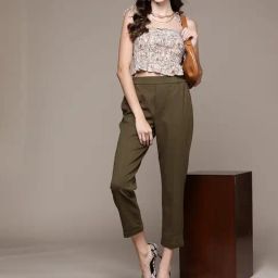 Label Ritu Kumar Olive Solid Straight Pant-picture-48