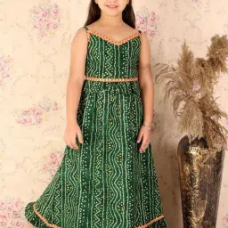 VASTRAMAY Girls Green Printed Lehenga Cholis-image-7