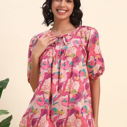 CORSICA Women Floral Printed Tie-Up Neck Puff Sleeve Top-image-20