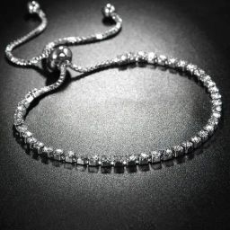 Peora Adjustable Silver Plated Rhinestone Diamond Cut CZ Bridesmaid Tennis Bracelet for Women Girls-image-7